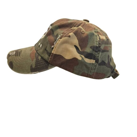 CycleBar Distressed Camo Adjustable Baseball Cap Hat Unisex Cotton Green/Brown - Picture 4 of 5